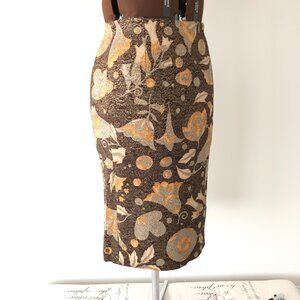 Moschino Shimmery Brown/Tan/Gold Floral Knee Length Pencil Skirt